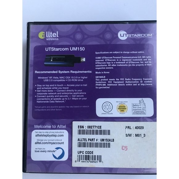 Alltel UTStarcom UM150 USB Wireless Modem Micro SD Card Reader Retractable Ant - Picture 2 of 6